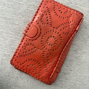 Cleobella Red Laser-Cut Leather Phone Wallet